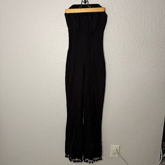 Stone Cold Fox Naples Black Strapless Jumpsuit Size 1 S Linen Tassel Fitted Chic - Picture 1 of 16